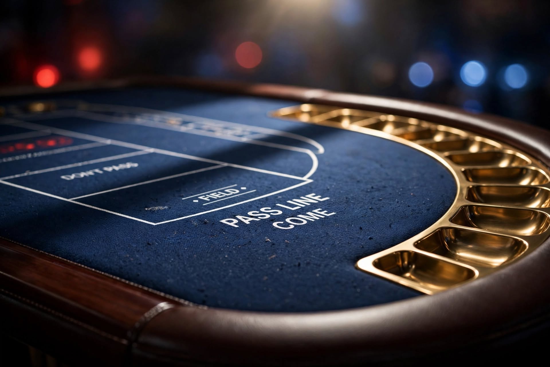 Overhead view of casino poker table felt with tournament chips and playing cards